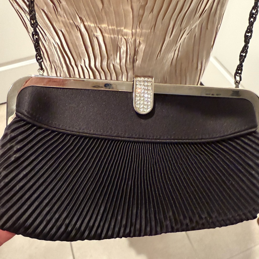 FELLINI Carlo Fellini Evening Bag Clutch Black satin, silver hardware crystal